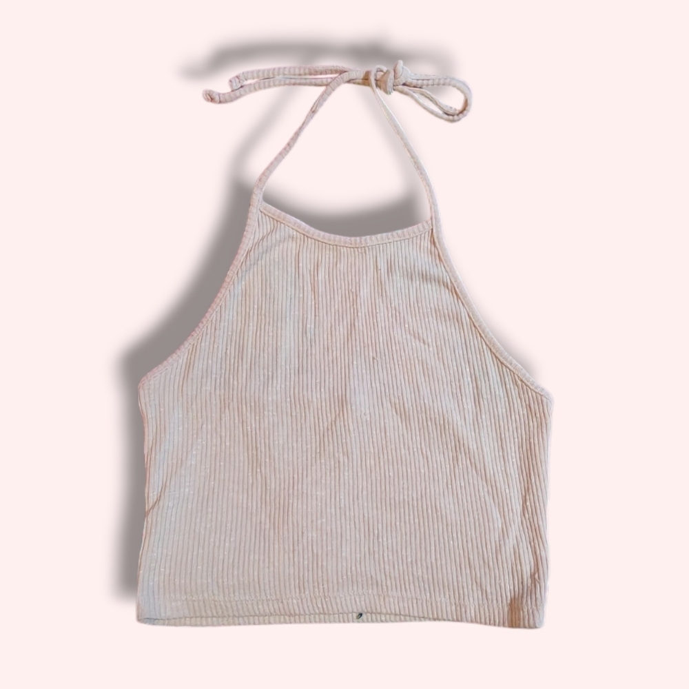 Source Unknown Cream Ribbed Crop Top